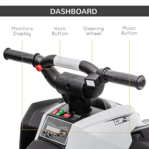 HOMCOM Quad για παιδιά 3-5 ετών Ηλεκτρικό 12V, 2 ταχυτήτων, φαρδιοί τροχοί με ανάρτηση και προβολείς LED, λευκό 370-235V90WT - Image 5