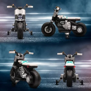 HOMCOM Ηλεκτρική μοτοσυκλέτα για παιδιά 3-5 ετών σε PP και μέταλλο με ρόδες, κόρνα και μουσική, 86x44x58 cm, λευκό και μαύρο 370-253V90WT - Image 6