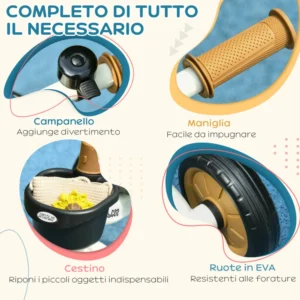 Τρίκυκλο AIYAPLAY για παιδιά από 2-5 ετών με ρυθμιζόμενο κάθισμα και κουδούνι, 70,5x50x58cm, Λευκό 370-267V00WT - Image 4