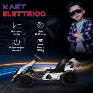 HOMCOM Electric Go Kart για παιδιά 6-12 ετών 24V 12km/h με ρυθμιζόμενο κάθισμα, λευκό 370-287V90WT - Image 5