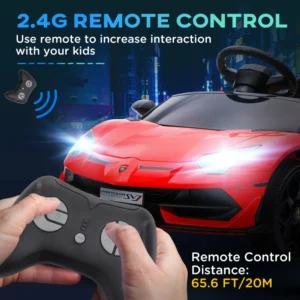 HOMCOM 12V Lamborghini Licenseded Electric Ride-On Toy Car for Children με Κόρνα και Τηλεχειριστήριο, 107,5x63x42 cm, Κόκκινο 370-306V90RD - Image 4