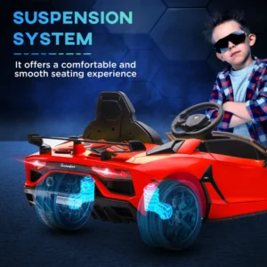 HOMCOM 12V Lamborghini Licenseded Electric Ride-On Toy Car for Children με Κόρνα και Τηλεχειριστήριο, 107,5x63x42 cm, Κόκκινο 370-306V90RD - Image 6