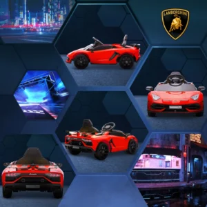 HOMCOM 12V Lamborghini Licenseded Electric Ride-On Toy Car for Children με Κόρνα και Τηλεχειριστήριο, 107,5x63x42 cm, Κόκκινο 370-306V90RD - Image 7