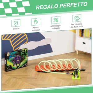 Πίστα αυτοκινήτου HOMCOM με εφέ φωτός και αυτοκίνητο παιχνιδιών, για παιδιά από 3-6 ετών, 86x67x21cm - Πολύχρωμη 3A0-011 - Image 3