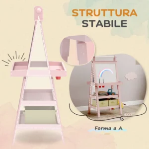 AIYAPLAY Παιδικός Πίνακας με Καβαλέτο 3 σε 1, 59x48x118 εκ, Ροζ 3B0-012V80PK - Image 6