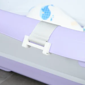 ZONEKIZ Πτυσσόμενη μπανιέρα για παιδιά 0-6 ετών με μαξιλάρι και 2 ράφια, 83x48x23,5 cm, μωβ και λευκό 400-019V00VT - Image 7
