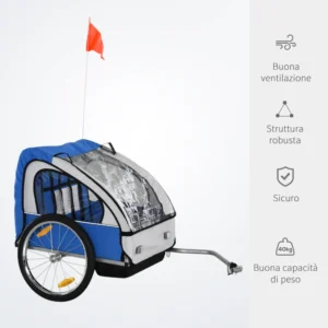 Homcom Παιδικό Ρυμουλκούμενο Ποδήλατο 2 θέσεων με Ζώνες Ασφαλείας από Ατσάλι και Μπλε Ύφασμα Oxford 440-008BU - Image 4