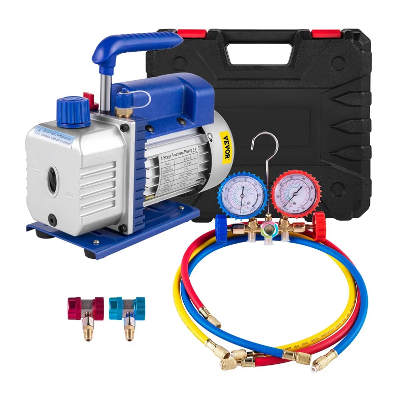 Σετ Ελέγχου Πίεσης Κλιματιστικών με Αντλία Κενού 240 W VEVOR 4CFM1/3HPZKB4F001V2 Σετ Ελέγχου Πίεσης Κλιματιστικών με Αντλία Κενού 240 W VEVOR 4CFM1/3HPZKB4F001V2