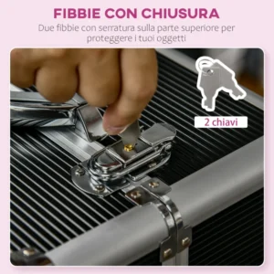 Επαγγελματική θήκη μακιγιάζ HOMCOM, Τρόλεϊ μακιγιάζ από ενισχυμένο αλουμίνιο και ατσάλι, κλειδαριά με 2 κλειδιά και ρόδες, μαύρο 36x23x58 cm 501-009V01BK - Image 4