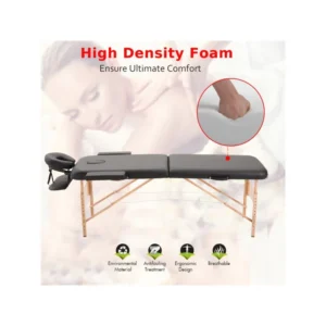 Φορητό Ξύλινο Αναδιπλούμενο Επαγγελματικό Κρεβάτι - Κλίνη Μασάζ Φυσικοθεραπείας 2 Ζωνών Χρώματος Μαύρο HOMCOM 5550-3291 - Image 10