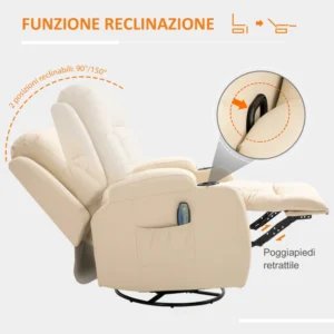 Ανακλινόμενη καρέκλα μασάζ HOMCOM 8 σημείων με ποτηροθήκη και τηλεχειριστήριο, 85x94x104 cm, Μπεζ 700-050V92CW - Image 3
