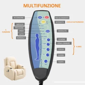 Ανακλινόμενη καρέκλα μασάζ HOMCOM 8 σημείων με ποτηροθήκη και τηλεχειριστήριο, 85x94x104 cm, Μπεζ 700-050V92CW - Image 5