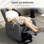 HOMCOM  Ηλεκτρική Πολυθρόνα Ανύψωσης και Ανάκλισης με Τηλεχειριστήριο και Τσέπη από Ύφασμα, Σκούρο Γκρι  713-191V90CG - Image 6