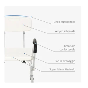 Αντιολισθητική Καρέκλα Μπάνιου με Ρυθμιζόμενο Ύψος HOMCOM 72-0007 - Image 2