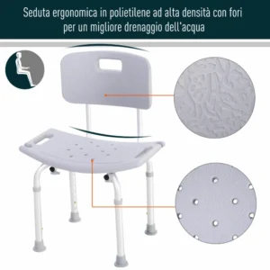 Καρέκλα ντους HOMCOM από αλουμίνιο και πλαστικό ρυθμιζόμενο ύψος 8 επιπέδων 72-0009 - Image 4