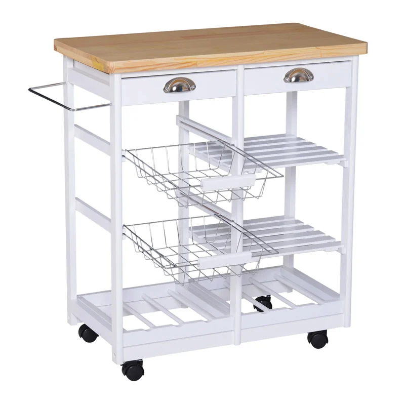 Ξύλινο Τρόλεϊ Κουζίνας με 4 Ράφια και 2 Συρτάρια 74 x 37 x 76 cm HOMCOM 801-079WT Ξύλινο Τρόλεϊ Κουζίνας με 4 Ράφια και 2 Συρτάρια 74 x 37 x 76 cm HOMCOM 801-079WT