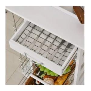 Πολυλειτουργικό Ξύλινο Τρόλεϊ Κουζίνας 83 x 47 x 37 cm Χρώματος Λευκό HOMCOM 801-121V01WT - Image 2