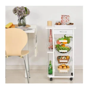 Πολυλειτουργικό Ξύλινο Τρόλεϊ Κουζίνας 83 x 47 x 37 cm Χρώματος Λευκό HOMCOM 801-121V01WT - Image 3
