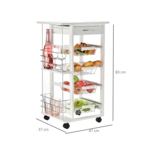 Πολυλειτουργικό Ξύλινο Τρόλεϊ Κουζίνας 83 x 47 x 37 cm Χρώματος Λευκό HOMCOM 801-121V01WT - Image 4