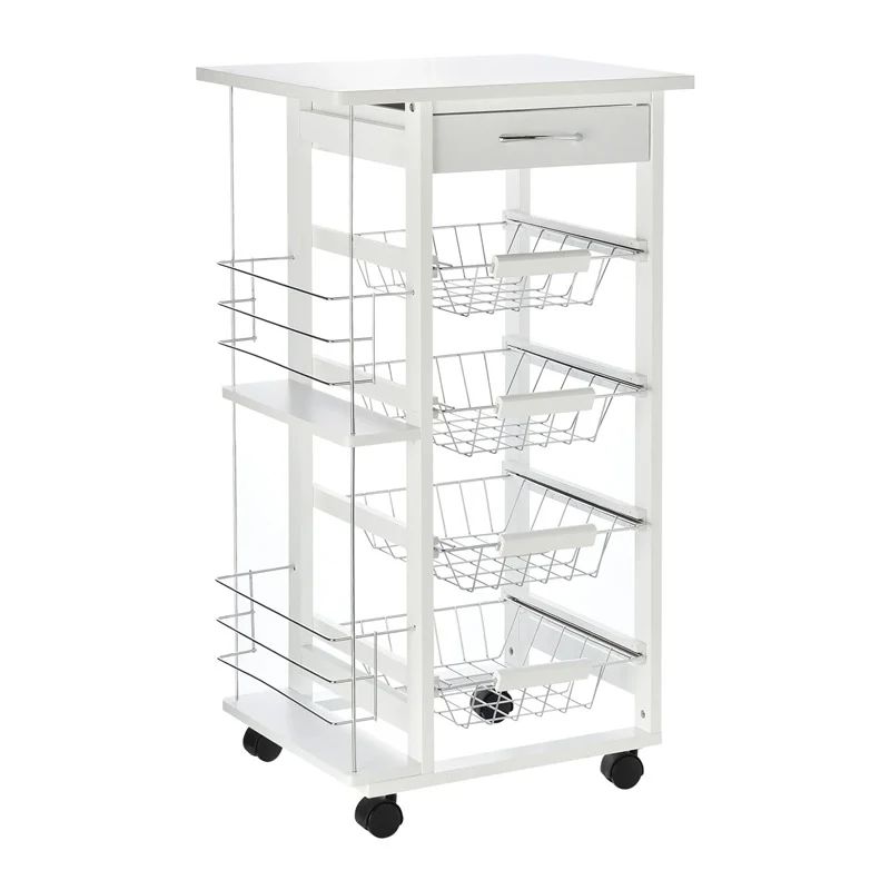 Πολυλειτουργικό Ξύλινο Τρόλεϊ Κουζίνας 83 x 47 x 37 cm Χρώματος Λευκό HOMCOM 801-121V01WT Πολυλειτουργικό Ξύλινο Τρόλεϊ Κουζίνας 83 x 47 x 37 cm Χρώματος Λευκό HOMCOM 801-121V01WT