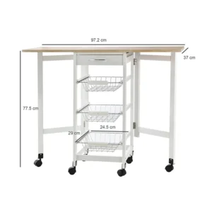 Πολυμορφικό Μεταλλικό Τρόλεϊ Κουζίνας με 1 Συρτάρι και 3 Καλάθια 77.5 x 97.2 x 37 cm HOMCOM 801-125 - Image 5