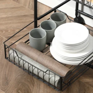 Τρόλεϊ κουζίνας HOMCOM με 2 αφαιρούμενα μεταλλικά καλάθια, 2 ράφια από μοριοσανίδες και πλαϊνούς γάντζους, 40x38x111 cm 801-224 - Image 5