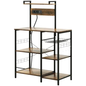 HOMCOM Ράφι Κουζίνας Πολυπρίζα για φούρνο μικροκυμάτων με ράφια και διχτυωτό καλάθι