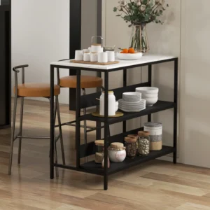 HOMCOM Kitchen Island με ράφια, μαρμάρινο εφέ και μεταλλική κατασκευή, 100x50x90cm, ασπρόμαυρο 801-338V80BK - Image 6