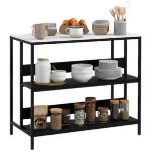 HOMCOM Kitchen Island με ράφια, μαρμάρινο εφέ και μεταλλική κατασκευή, 100x50x90cm, ασπρόμαυρο 801-338V80BK - Image 7
