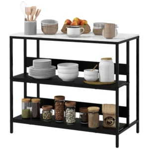 HOMCOM Kitchen Island με ράφια, μαρμάρινο εφέ και μεταλλική κατασκευή, 100x50x90cm, ασπρόμαυρο 801-338V80BK - Image 8