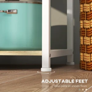 HOMCOM Ντουλάπι Κουζίνας Μοντέρνα με 4 Ράφια με Καλάθι και Γάντζους σε Ξύλο και Ατσάλι, 90x40x84,5cm, Δρυ και Λευκό 801-346V00AK - Image 4