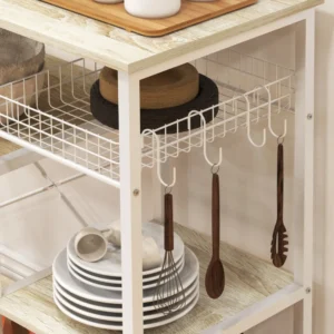 HOMCOM Ντουλάπι Κουζίνας Μοντέρνα με 4 Ράφια με Καλάθι και Γάντζους σε Ξύλο και Ατσάλι, 90x40x84,5cm, Δρυ και Λευκό 801-346V00AK - Image 6