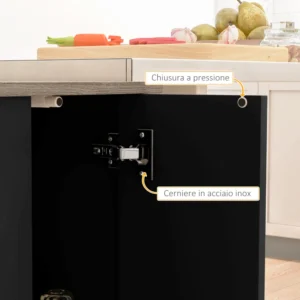 HOMCOM Kitchen Island με 2 ανοιχτά ράφια και 2 ντουλάπια, σε MDF, 105x60x82 cm, δρυς και μαύρο χρώμα 801-354V80BK - Image 5