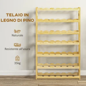 Σχάρα κρασιού HOMCOM 7 επιπέδων για 42 μπουκάλια κρασιού, φυσικό ξύλο πεύκου, 63x25x102 cm 801-358V00ND - Image 3