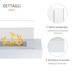 Επιδαπέδιο τζάκι βιοαιθανόλης με ισχύ 2000W , Λευκό, 35x18x21cm Homcom    820-020WT - Image 3
