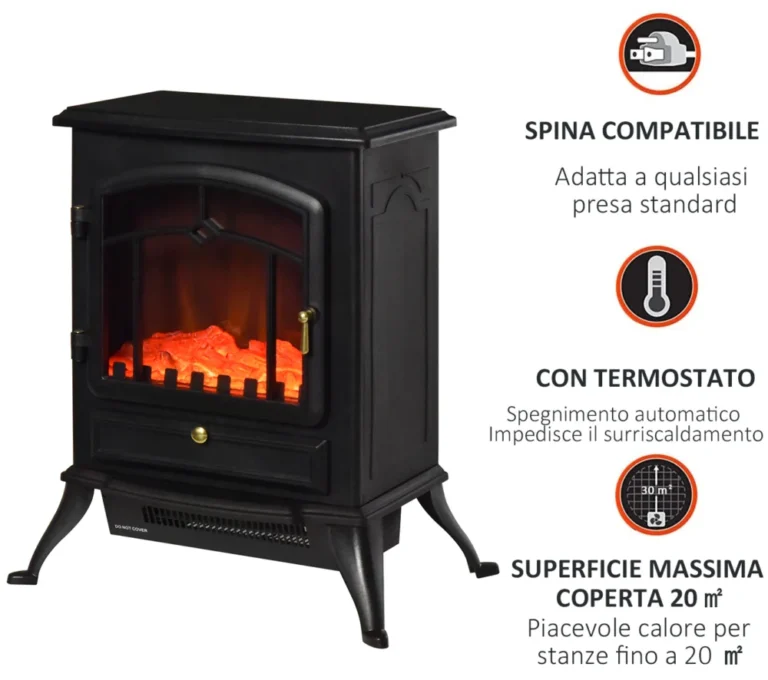 Ηλεκτρικό τζάκι δαπέδου HOMCOM με ισχύ φλόγας 1000W / 2000W σε Σίδερο και Γυαλί 45 28 54,8 εκ. Μαύρο 820-039 - Image 3