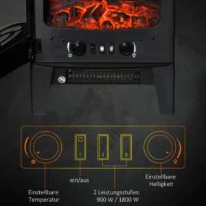 HOMCOM Ηλεκτρικό τζάκι με εφέ φλόγας και 3 ανοιχτές πλευρές ρυθμιζόμενη κάλυψη θερμοκρασίας 20-25m² - Μαύρο 820-222V90BK - Image 4