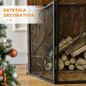 HOMCOM Τζάκι Σπαρκαδόρος 3 Πάνελ σε Μεταλλικό με Πτυσσόμενο Σχέδιο, 66x31x81 cm, Μαύρο 820-392V00BK - Image 4