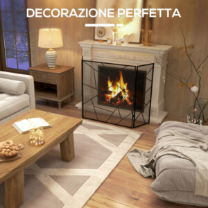 HOMCOM  Προστατευτικό για Τζάκι Πτυσσόμενο με 3 Πάνελ από Ατσάλι με Γεωμετρικό Σχέδιο, 135x1.2x85cm, Μαύρο  820-403V00BK - Image 5