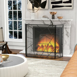 HOMCOM  Προστατευτικό για Τζάκι Πτυσσόμενο με 3 Πάνελ από Ατσάλι με Γεωμετρικό Σχέδιο, 135x1.2x85cm, Μαύρο  820-403V00BK - Image 6