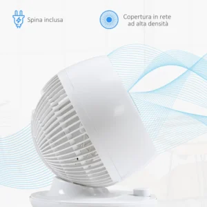 Επιτραπέζιο ανεμιστήρα 3 ταχυτήτων HOMCOM, ταλάντωση 70° και κλίση 90°, 27x27x34 cm, Ασπρόμαυρο 824-032V90 - Image 5