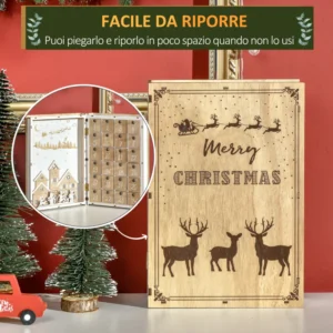 Ξύλινο Christmas Advent Calendar με Χριστουγεννιάτικα Θέματα 22 x 7 x 32 cm HOMCOM 830-521V00MX - Image 4