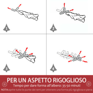 Λευκό Χριστουγεννιάτικο Δέντρο με 550 Κλαδιά PVC 102 x 180 cm HOMCOM 830-544V02WT - Image 3