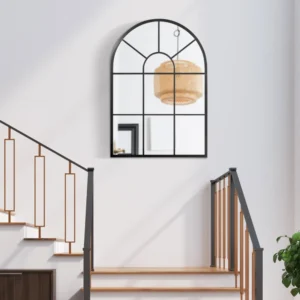 HOMCOM Μοντέρνος Επιτοίχιος και Τοξοειδής Καθρέφτης 91x60 cm για Υπνοδωμάτιο και Σαλόνι, Μαύρο Μεταλλικό και Γυαλί 830-631V01BK - Image 4