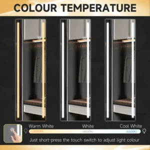 Ορθογώνιος καθρέφτης τοίχου HOMCOM με ρυθμιζόμενα φώτα LED και διακόπτη αφής, 40x120 cm 830-808V50CR - Image 4