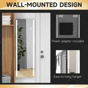 Ορθογώνιος καθρέφτης τοίχου HOMCOM με ρυθμιζόμενα φώτα LED και διακόπτη αφής, 40x120 cm 830-808V50CR - Image 6