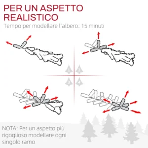 HOMCOM Χριστουγεννιάτικο Δέντρο με Χιόνι με 1321 Ανθεκτικά στη Φωτιά Κλαδιά από Πλαστικό και Μέταλλο O115x180 cm Πράσινο 830-897 - Image 6