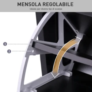 Σχάρα επίπλων εισόδου HOMCOM με σχάρα παπουτσιών και καθρέφτη, σε μοριοσανίδα, 90x10x102 cm, μαύρο 831-146BK - Image 4