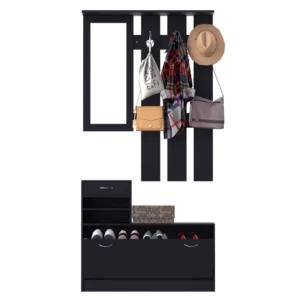 Σχάρα επίπλων εισόδου HOMCOM με σχάρα παπουτσιών και καθρέφτη, σε μοριοσανίδα, 90x10x102 cm, μαύρο 831-146BK - Image 7