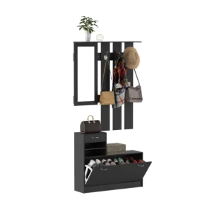 Σχάρα επίπλων εισόδου HOMCOM με σχάρα παπουτσιών και καθρέφτη, σε μοριοσανίδα, 90x10x102 cm, μαύρο 831-146BK - Image 8